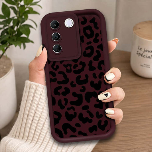 Vivo S16e - Maroon - Classic Leopard Print - ONation Step Up Series - HQ Liquid Silicone Soft Case