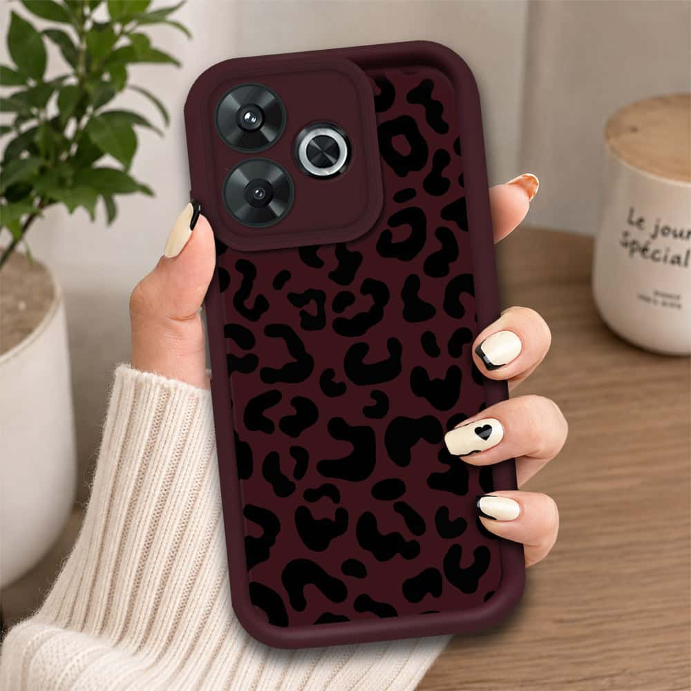 Xiaomi Redmi Note 13R - Maroon - Classic Leopard Print - ONation Step Up Series - HQ Liquid Silicone Soft Case