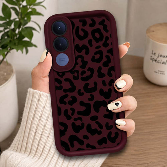 Vivo V70 FE - Maroon - Classic Leopard Print - ONation Step Up Series - HQ Liquid Silicone Soft Case