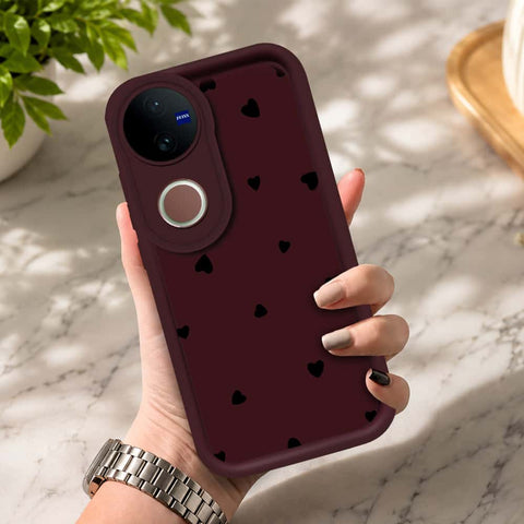 Vivo V50 - Maroon - Classic Heart Print - ONation Step Up Series - HQ Liquid Silicone Soft Case