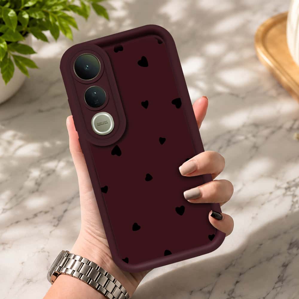 Vivo V50 Lite - Maroon - Classic Heart Print - ONation Step Up Series - HQ Liquid Silicone Soft Case