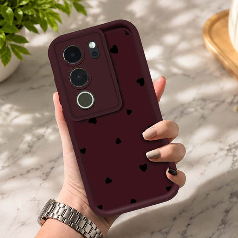 Vivo V29 - Maroon - Classic Heart Print - ONation Step Up Series - HQ Liquid Silicone Soft Case