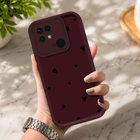 Xiaomi Redmi 10C - Maroon - Classic Heart Print - ONation Step Up Series - HQ Liquid Silicone Soft Case