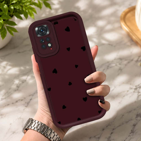 Xiaomi Redmi Note 11 - Maroon - Classic Heart Print - ONation Step Up Series - HQ Liquid Silicone Soft Case