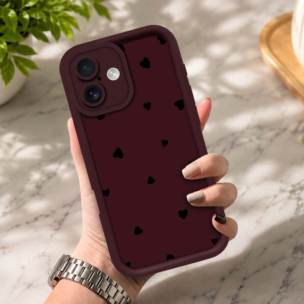 iPhone 17 - Maroon - Classic Heart Print - ONation Step Up Series - HQ Liquid Silicone Soft Case