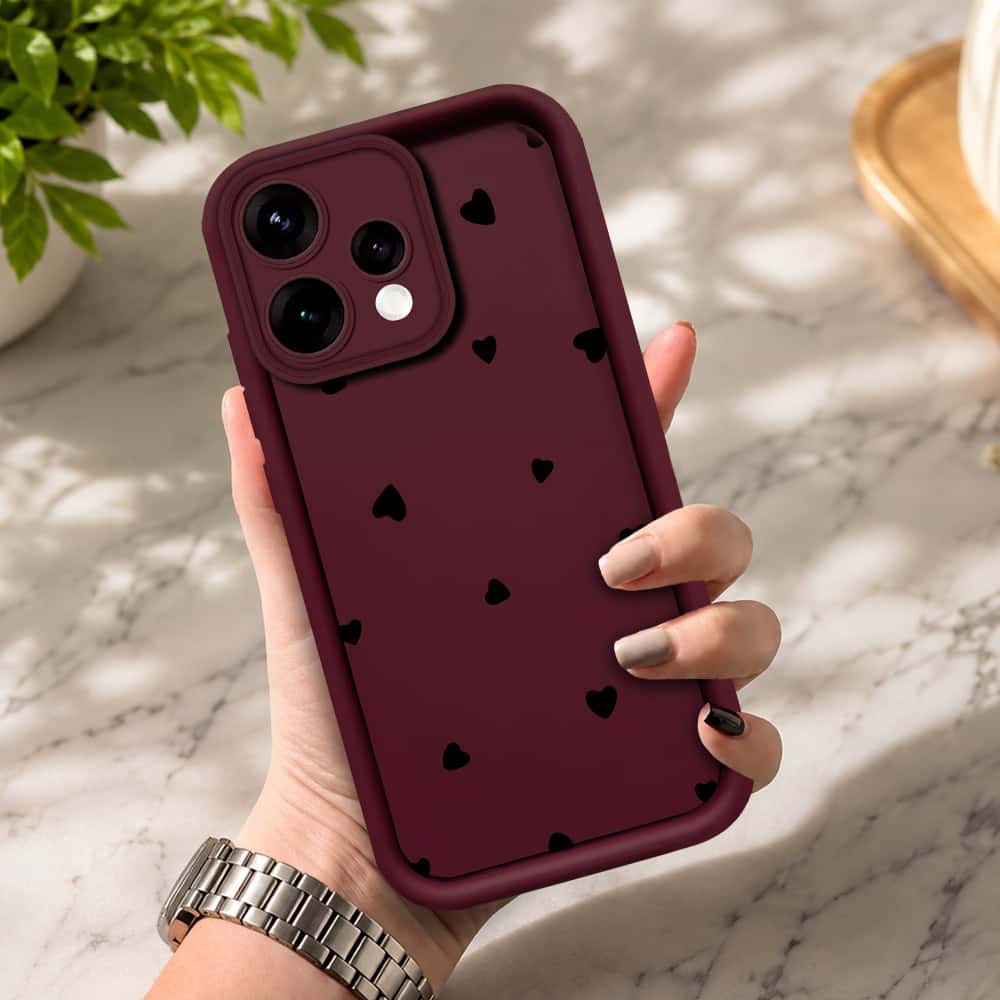Oppo Reno 15 - Maroon - Classic Heart Print - ONation Step Up Series - HQ Liquid Silicone Soft Case