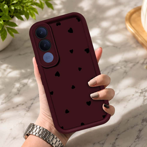 Vivo V70 FE - Maroon - Classic Heart Print - ONation Step Up Series - HQ Liquid Silicone Soft Case