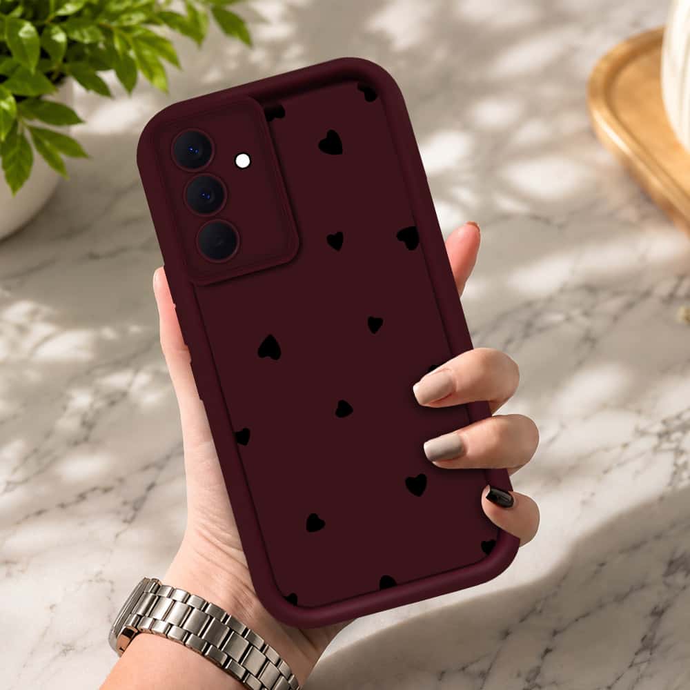 Samsung Galaxy A57 - Maroon - Classic Heart Print - ONation Step Up Series - HQ Liquid Silicone Soft Case