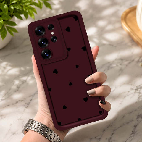 Samsung Galaxy S26 Ultra  - Maroon - Classic Heart Print - ONation Step Up Series - HQ Liquid Silicone Soft Case