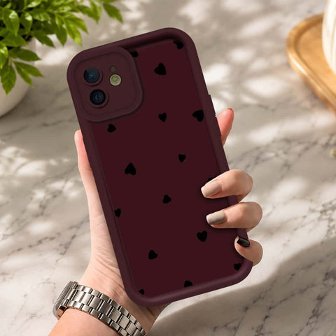 iPhone 12 - Maroon - Classic Heart Print - ONation Step Up Series - HQ Liquid Silicone Soft Case