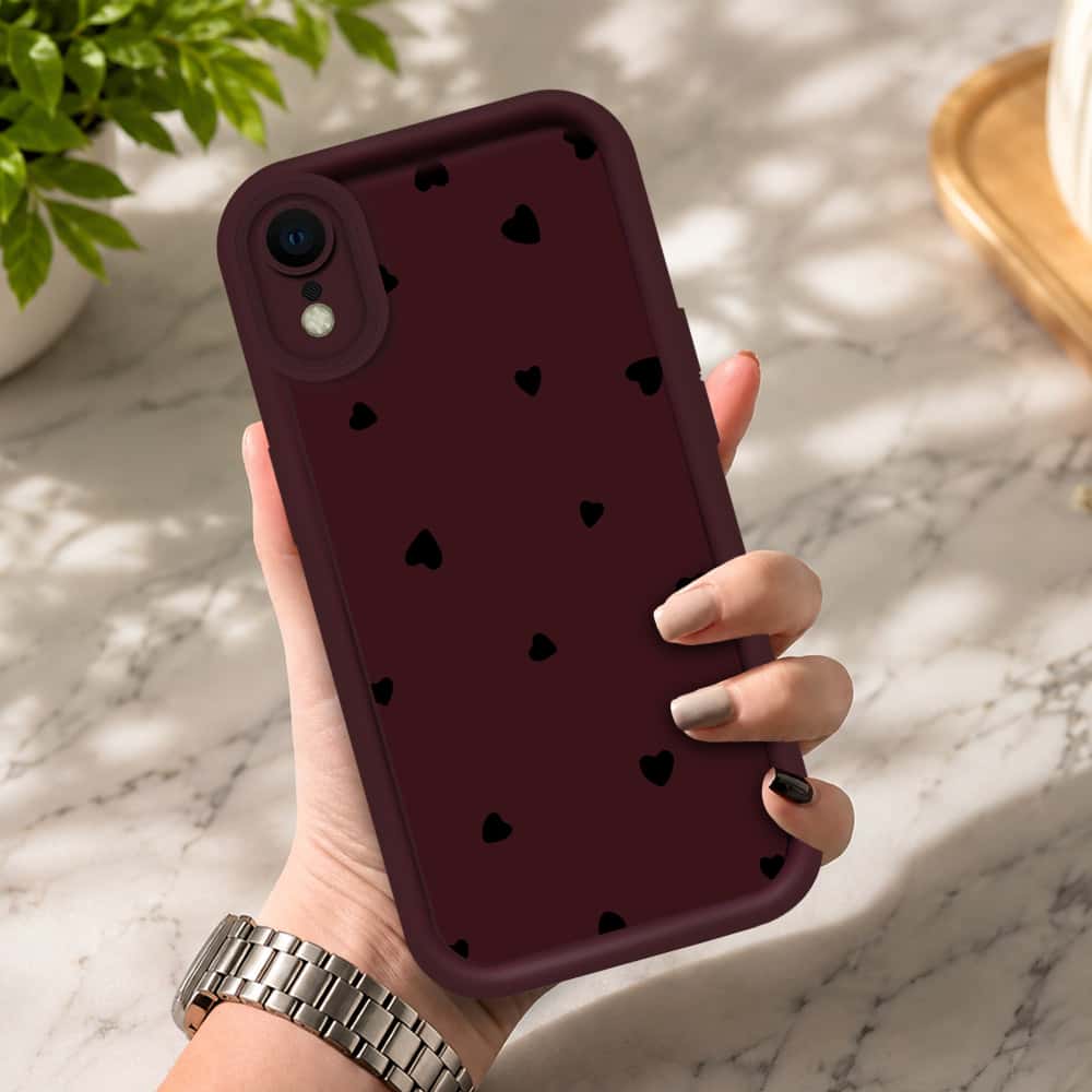 iPhone XR - Maroon - Classic Heart Print - ONation Step Up Series - HQ Liquid Silicone Soft Case