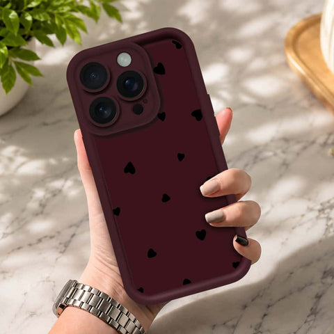 iPhone 15 Pro - Maroon - Classic Heart Print - ONation Step Up Series - HQ Liquid Silicone Soft Case