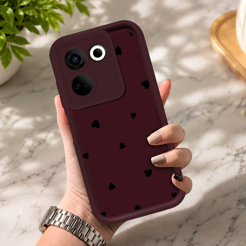 Tecno Camon 20 Pro - Maroon - Classic Heart Print - ONation Step Up Series - HQ Liquid Silicone Soft Case