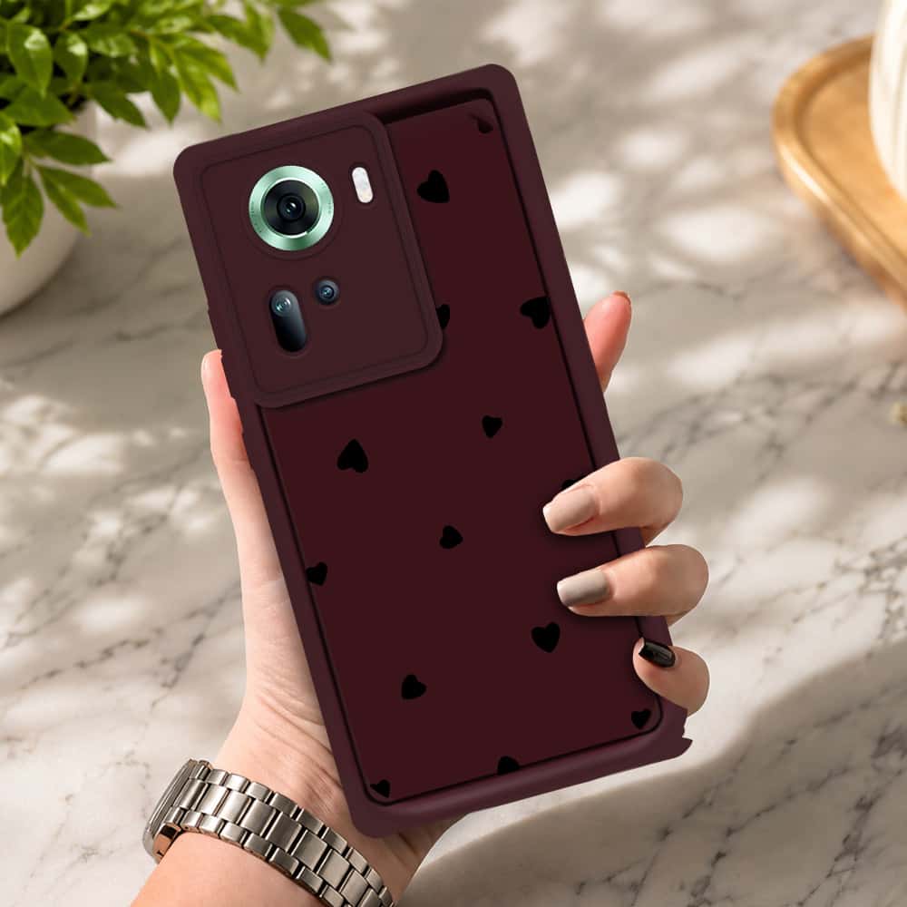 Oppo Reno 11 5G - Maroon - Classic Heart Print - ONation Step Up Series - HQ Liquid Silicone Soft Case