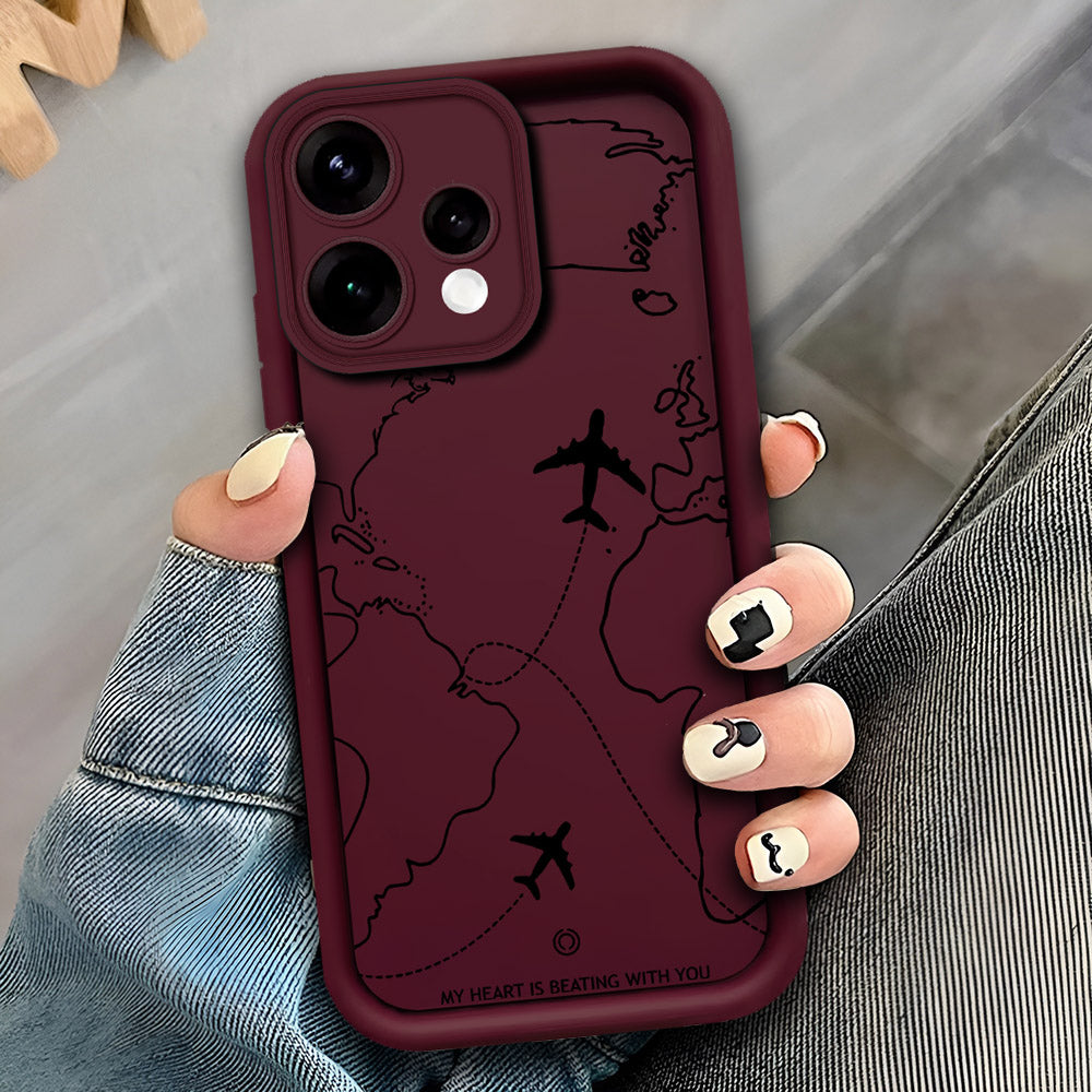 Oppo Reno 15 - Maroon - Airplane Route Design - ONation Step Up Series - HQ Liquid Silicone Soft Case