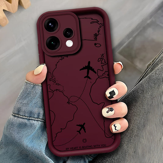 Oppo Reno 15c - Maroon - Airplane Route Design - ONation Step Up Series - HQ Liquid Silicone Soft Case