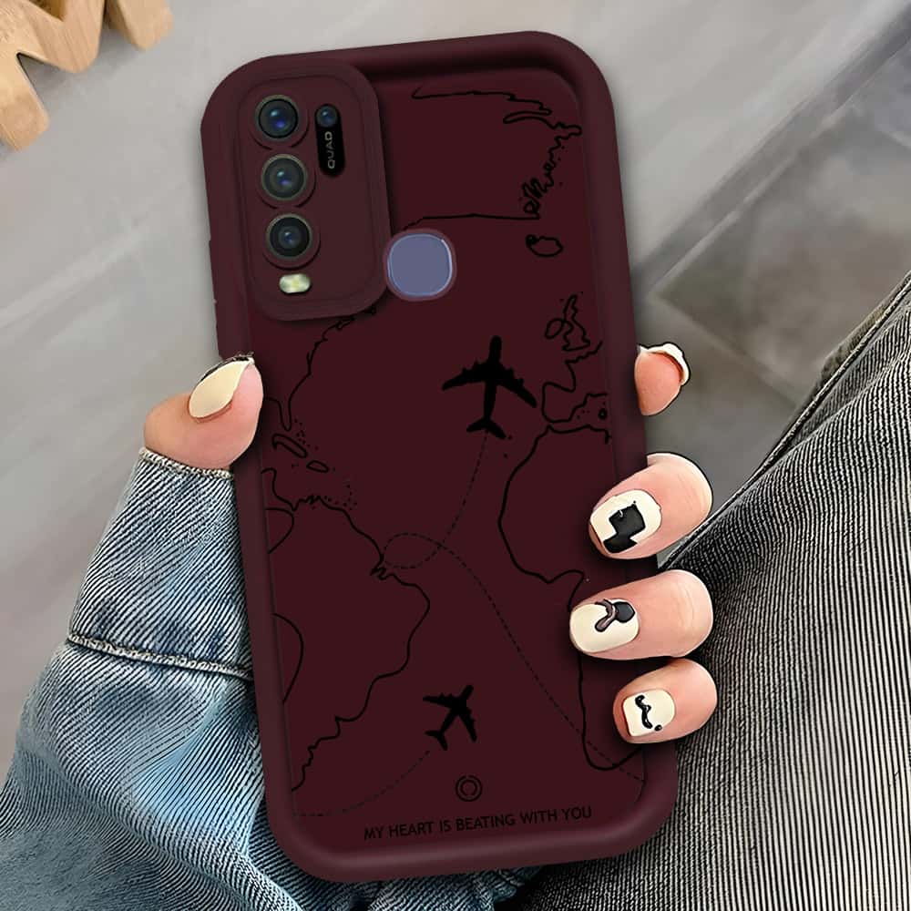 Vivo Y30  - Maroon - Airplane Route Design - ONation Step Up Series - HQ Liquid Silicone Soft Case