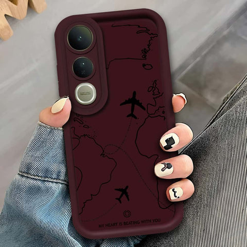 Vivo V50 Lite - Maroon - Airplane Route Design - ONation Step Up Series - HQ Liquid Silicone Soft Case