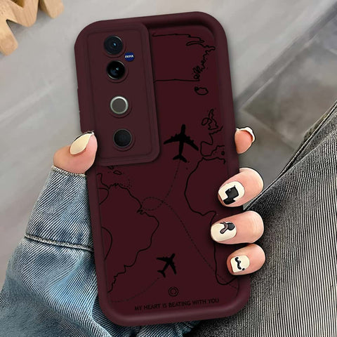Vivo S19 Pro - Maroon - Airplane Route Design - ONation Step Up Series - HQ Liquid Silicone Soft Case