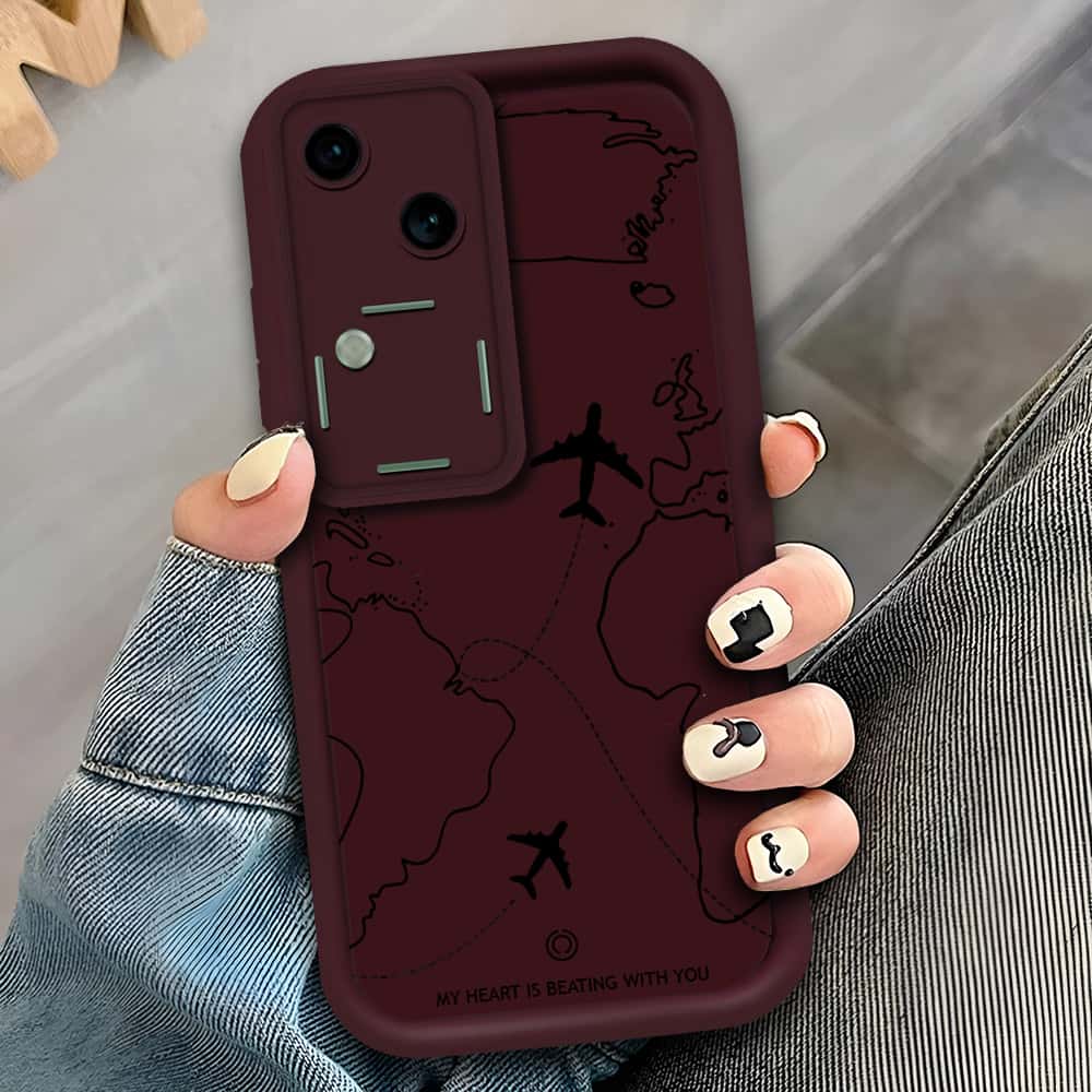 Vivo S18 - Maroon - Airplane Route Design - ONation Step Up Series - HQ Liquid Silicone Soft Case