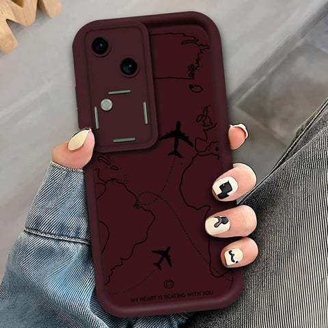 Vivo S18 - Maroon - Airplane Route Design - ONation Step Up Series - HQ Liquid Silicone Soft Case