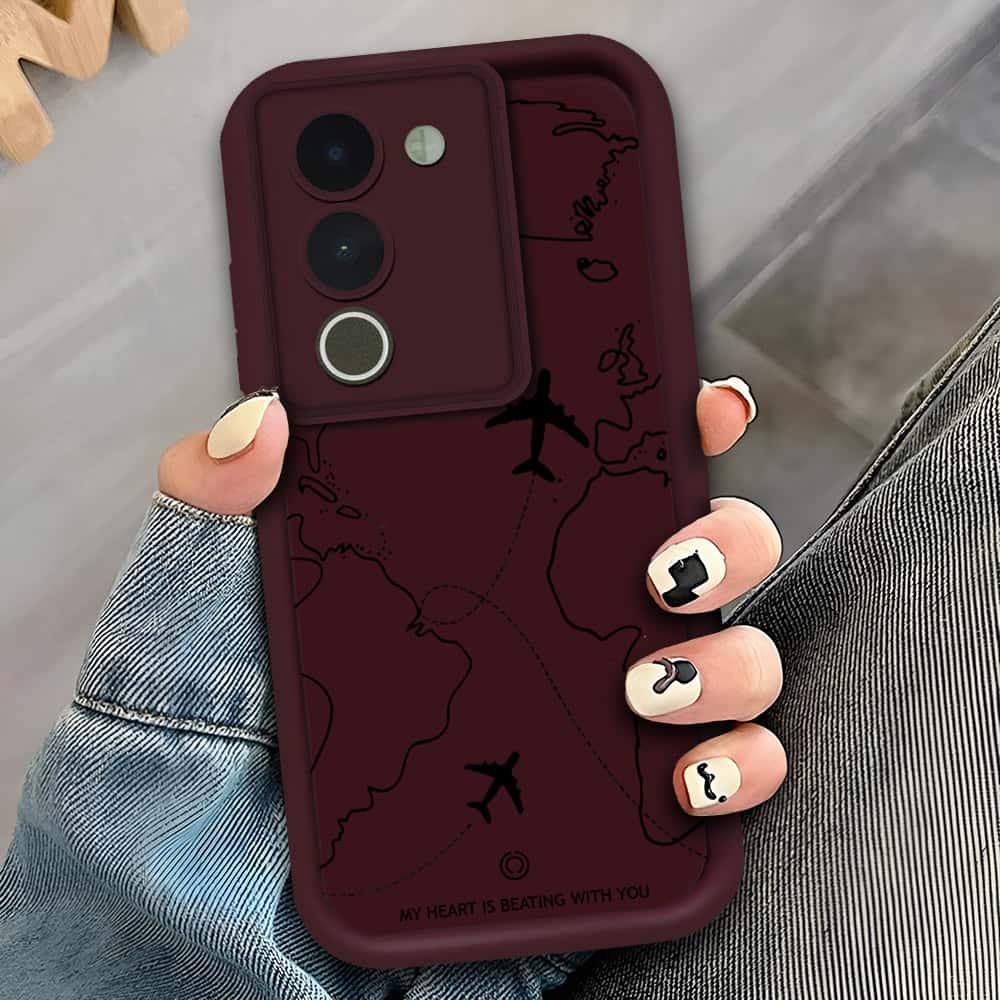 Vivo V29e - Maroon - Airplane Route Design - ONation Step Up Series - HQ Liquid Silicone Soft Case
