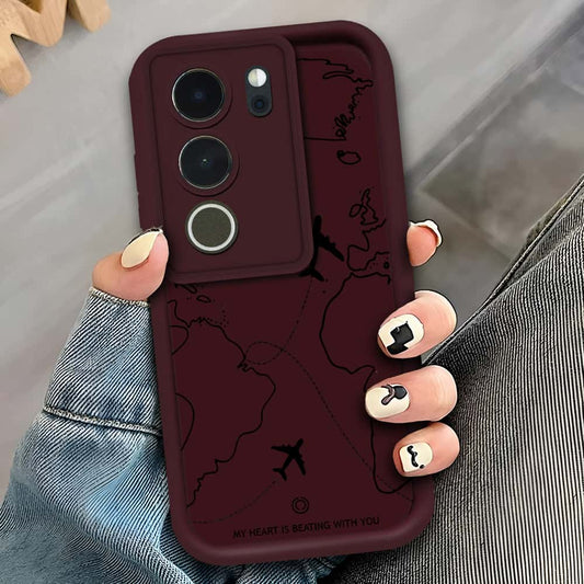 Vivo V29 Pro - Maroon - Airplane Route Design - ONation Step Up Series - HQ Liquid Silicone Soft Case