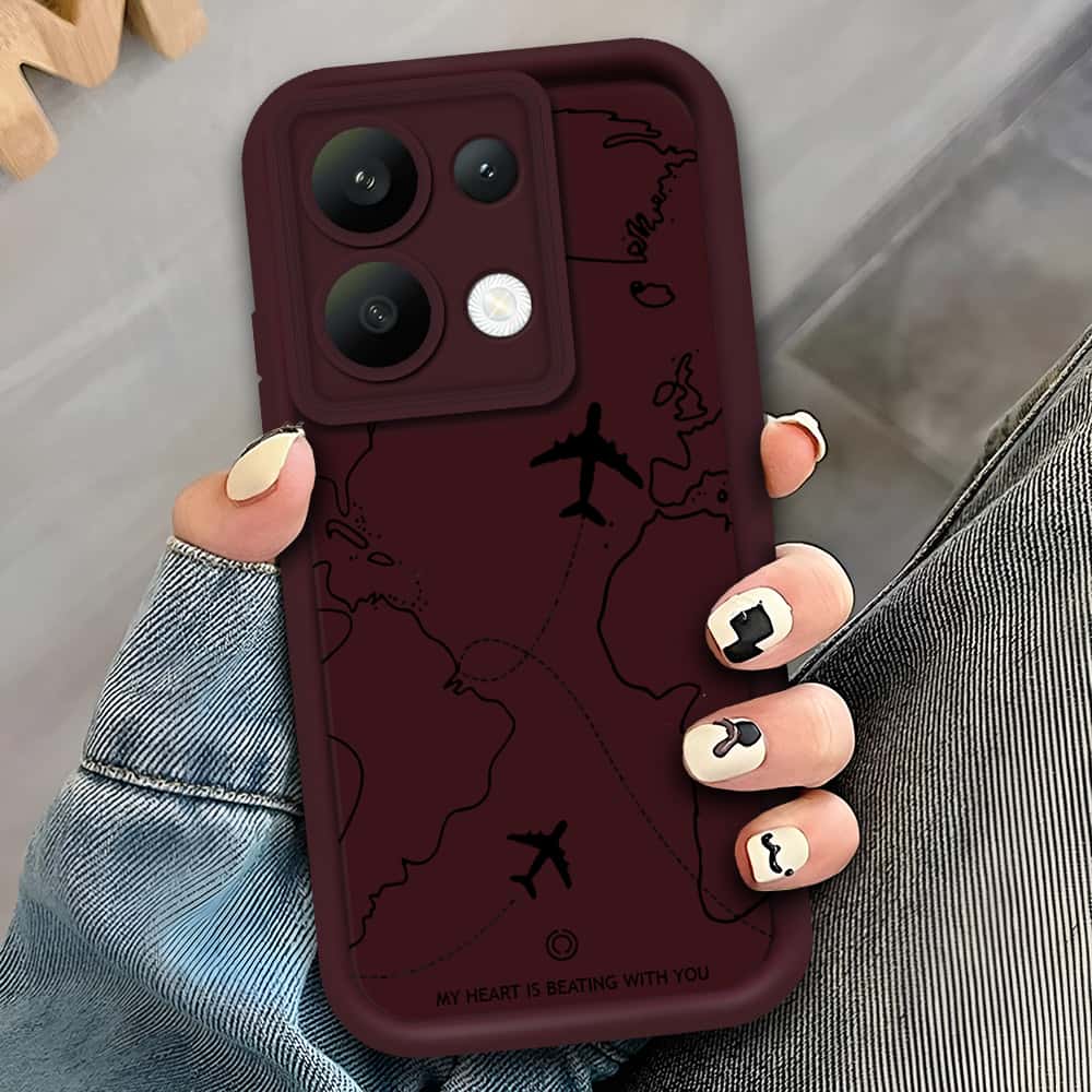 Xiaomi Poco M6 Pro 4G - Maroon - Airplane Route Design - ONation Step Up Series - HQ Liquid Silicone Soft Case