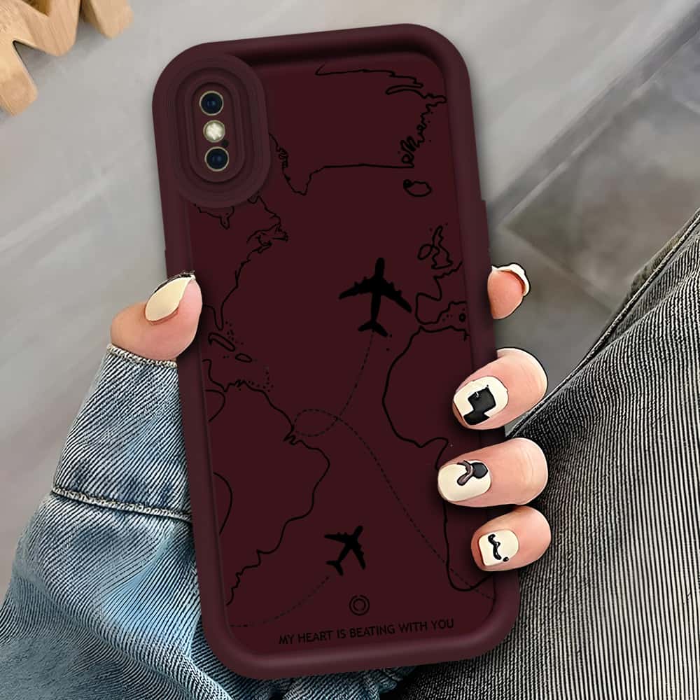 iPhone XS Max - Maroon - Airplane Route Design - ONation Step Up Series - HQ Liquid Silicone Soft Case