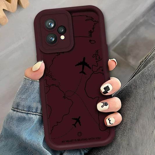 Realme 9 Pro Plus  - Maroon - Airplane Route Design - ONation Step Up Series - HQ Liquid Silicone Soft Case