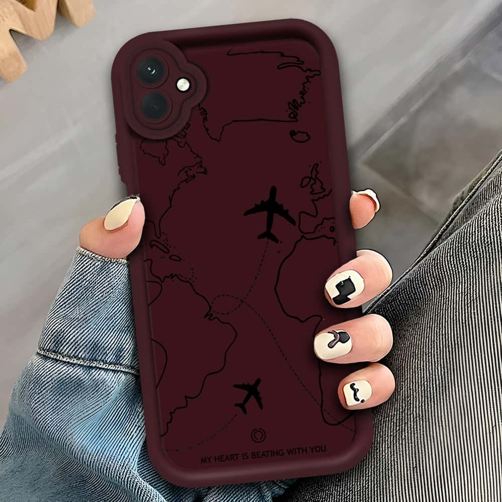 Samsung Galaxy A04 - Maroon - Airplane Route Design - ONation Step Up Series - HQ Liquid Silicone Soft Case