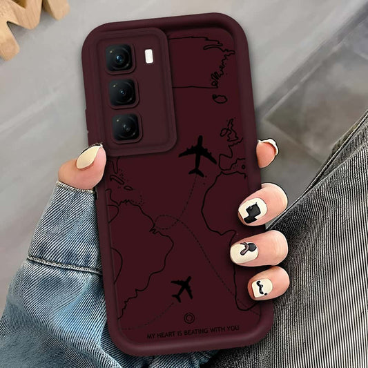 Infinix Hot 50 - Maroon - Airplane Route Design - ONation Step Up Series - HQ Liquid Silicone Soft Case