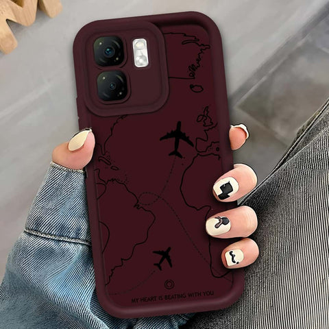 Infinix Hot 50i - Maroon - Airplane Route Design - ONation Step Up Series - HQ Liquid Silicone Soft Case (Fast Delivery)(AH)