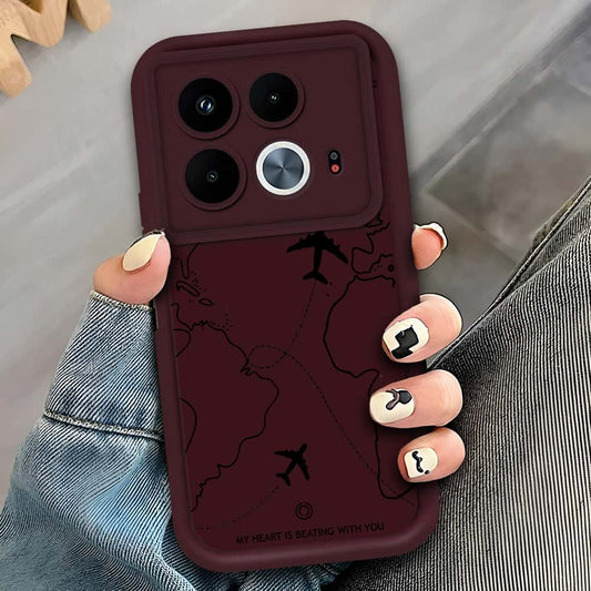 Infinix Note 40 - Maroon - Airplane Route Design - ONation Step Up Series - HQ Liquid Silicone Soft Case