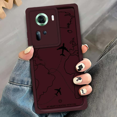 Oppo Reno 11 5G - Maroon - Airplane Route Design - ONation Step Up Series - HQ Liquid Silicone Soft Case
