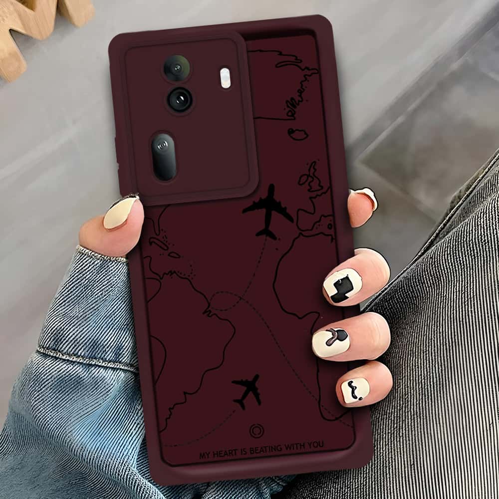 Oppo Reno 11 Pro - Maroon - Airplane Route Design - ONation Step Up Series - HQ Liquid Silicone Soft Case