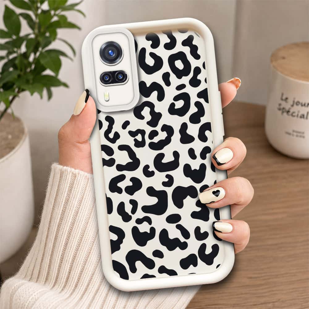 Vivo Y51 2020  - Offwhite - Classic Leopard Print - ONation Step Up Series - HQ Liquid Silicone Soft Case