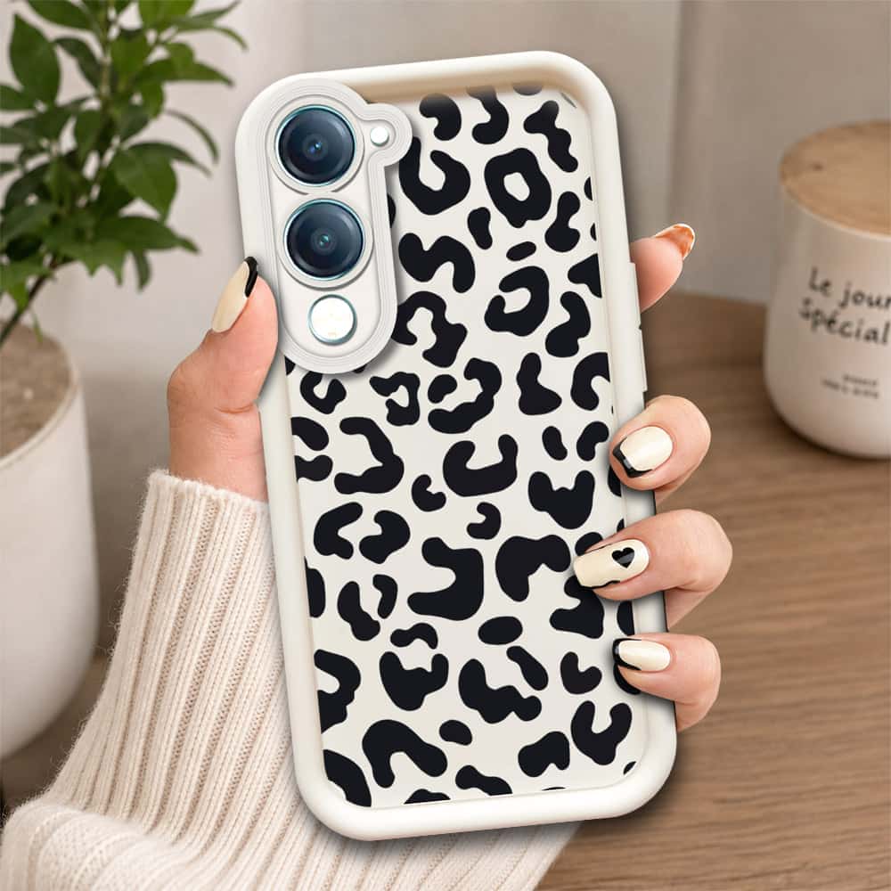 Vivo Y04  - Offwhite - Classic Leopard Print - ONation Step Up Series - HQ Liquid Silicone Soft Case