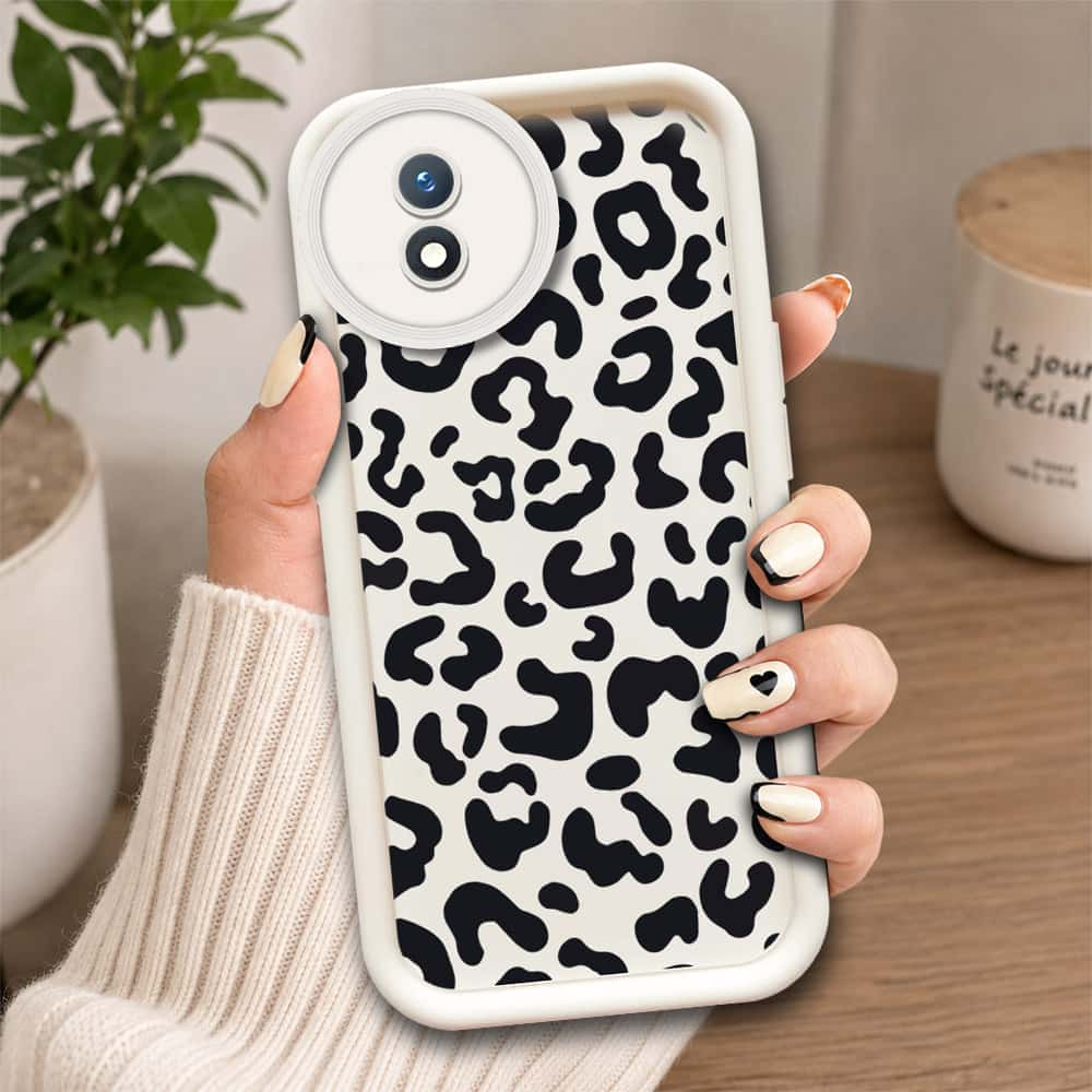 Vivo Y02    - Offwhite - Classic Leopard Print - ONation Step Up Series - HQ Liquid Silicone Soft Case