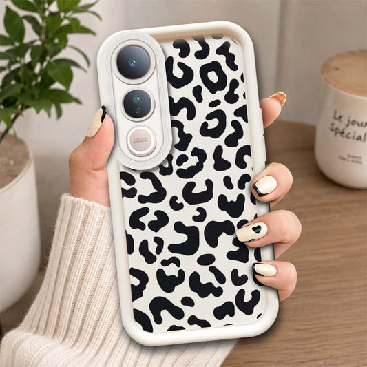 Vivo V50 Lite  - Offwhite - Classic Leopard Print - ONation Step Up Series - HQ Liquid Silicone Soft Case