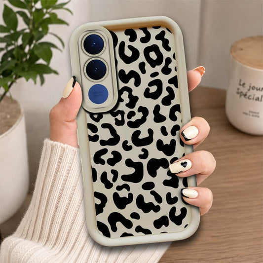 Vivo V70 FE  - Offwhite - Classic Leopard Print - ONation Step Up Series - HQ Liquid Silicone Soft Case