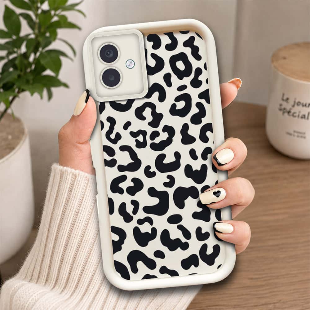 Samsung Galaxy M07  - Offwhite - Classic Leopard Print - ONation Step Up Series - HQ Liquid Silicone Soft Case