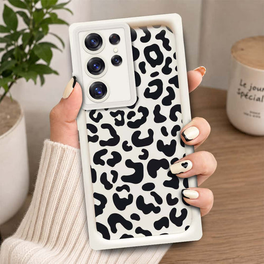 Samsung Galaxy S24 Ultra   - Offwhite - Classic Leopard Print - ONation Step Up Series - HQ Liquid Silicone Soft Case