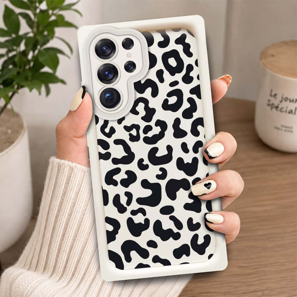 Samsung Galaxy S23 Ultra 5G   - Offwhite - Classic Leopard Print - ONation Step Up Series - HQ Liquid Silicone Soft Case