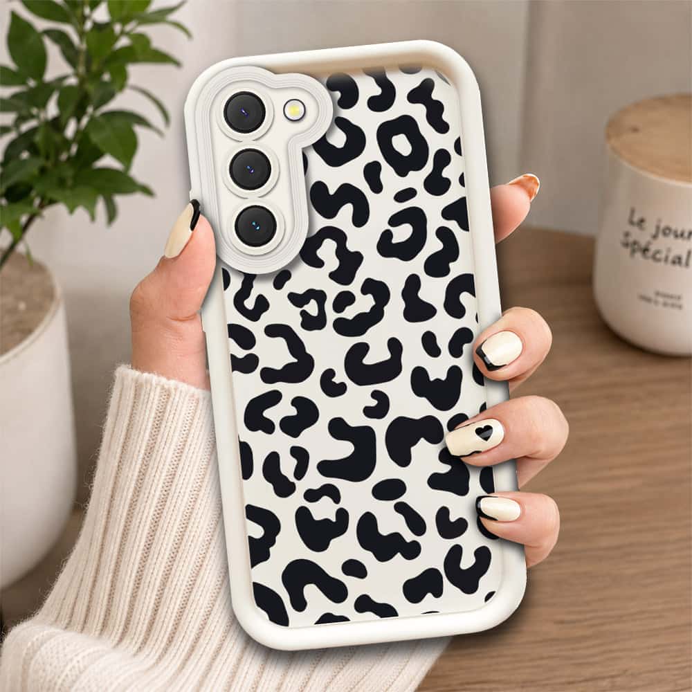 Samsung Galaxy S23 5G   - Offwhite - Classic Leopard Print - ONation Step Up Series - HQ Liquid Silicone Soft Case