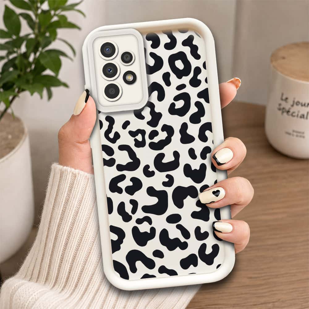 Samsung Galaxy A73 5G  - Offwhite - Classic Leopard Print - ONation Step Up Series - HQ Liquid Silicone Soft Case