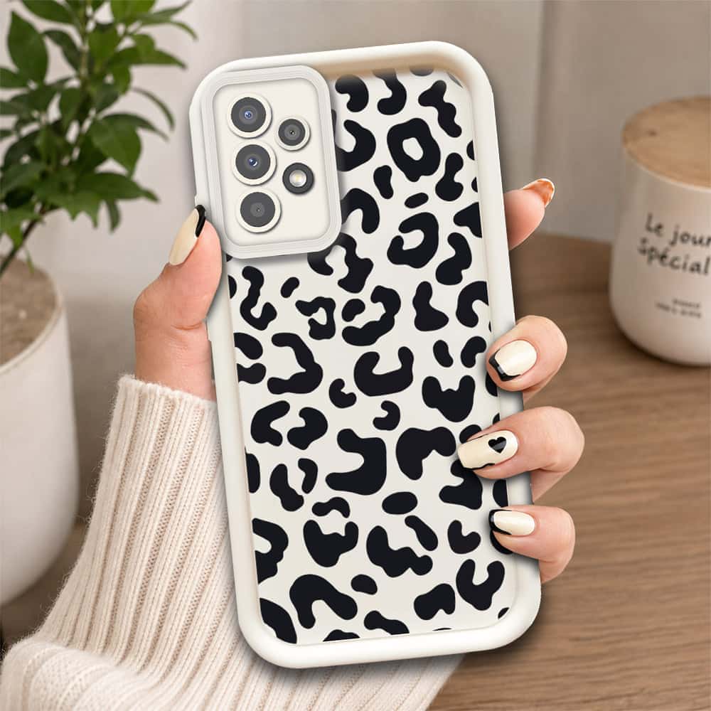 Samsung Galaxy A33 5G  - Offwhite - Classic Leopard Print - ONation Step Up Series - HQ Liquid Silicone Soft Case