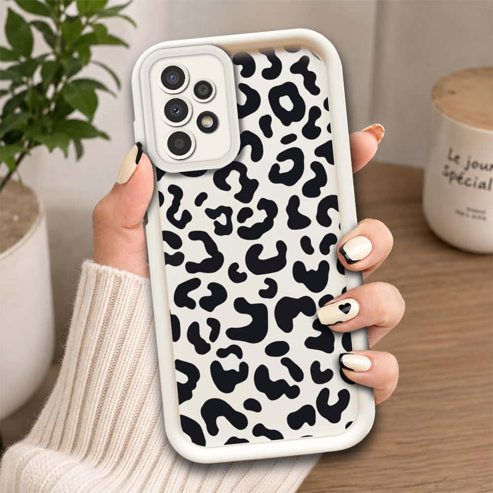 Samsung Galaxy A23  - Offwhite - Classic Leopard Print - ONation Step Up Series - HQ Liquid Silicone Soft Case
