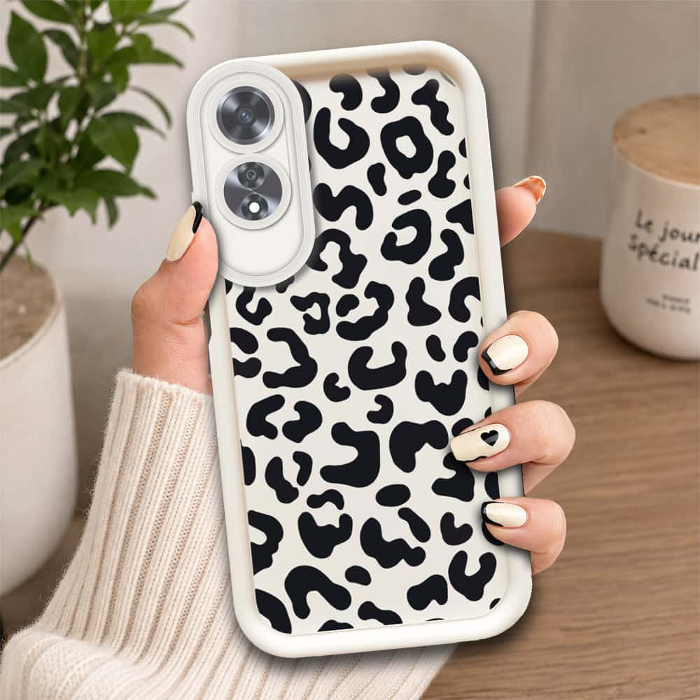 Oppo A60  - Offwhite - Classic Leopard Print - ONation Step Up Series - HQ Liquid Silicone Soft Case