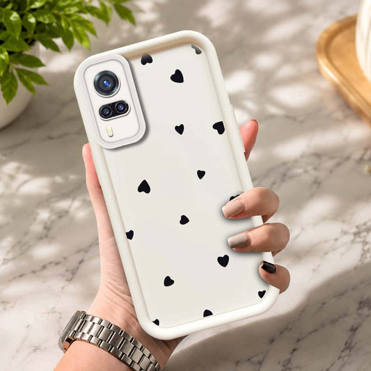 Vivo Y51s  - Offwhite - Classic Heart Print - ONation Step Up Series - HQ Liquid Silicone Soft Case